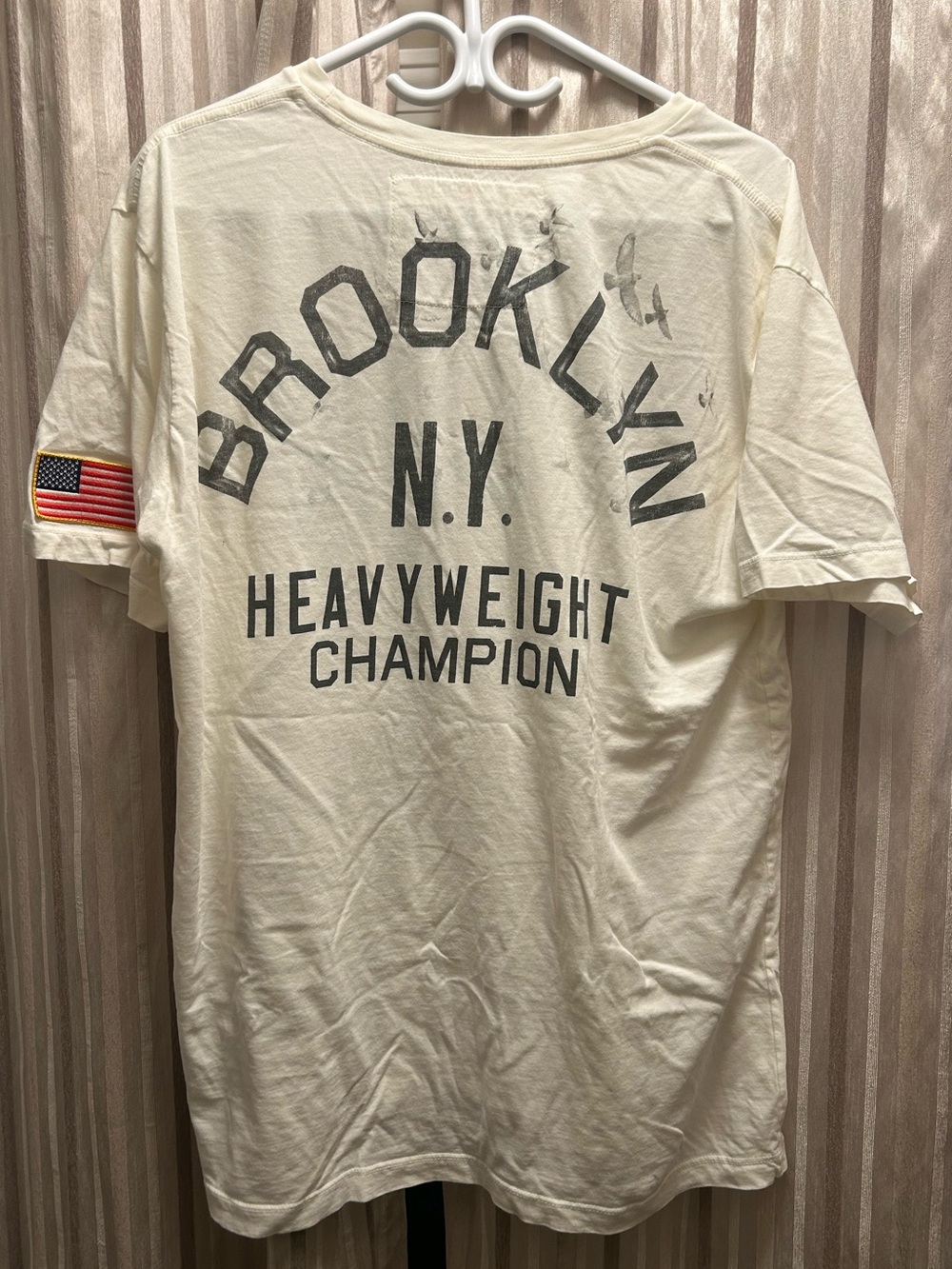 Roots of Fight Mike TYSON Men's White Graphic Tee with Flag Patch, Size XL